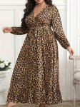 Pavasarinė suknelė moterims su gėlių ir leopardo ra&scaron;tu, ilgomis rankovėmis ir auk&scaron;tu skeltuku 4XL black