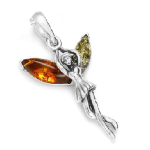 Les Tr&eacute;sors De Lily [Q6792] - Pendentif Argent 'F&eacute;e Clochette' Ambre 2 tons (rhodi&eacute;) - 25x15 mm