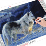 Viso kvadrato apvalus deimantinis paveikslas Vilko kryžminio dygsnio 5D DIY deimantinis siuvinėjimas Gyvūnų rankdarbiai Sniego rankų darbo dovana Full Round (20X30CM)