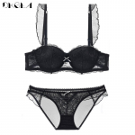 DKGEA moterų Push Up liemenėlės rinkinys nėrinių siuvinėjimas liemenėlė ABC taurė 70A juoda