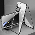 Skirta &bdquo;Huawei P60 P50 40 Pro&ldquo; magnetinės adsorbcijos dvipusiam stikliniam dėklui &bdquo;Honor 50 70 80 Mate 60 50 40 Pro&ldquo; objektyvo apsaugai metaliniu dangteliu For Huawei P60 juoda