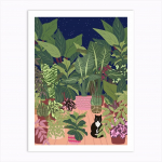 Boho Art Black Cat Tropical Plant Poster Canvas Painting Cute Animal Nordic Wall Picture For Modern Living Room Home Decor 21x30cm No Frame