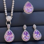 SACE GEMS Klasikinio vario lydinio cirkonio žiedas auskarai pakabukai karoliai papuo&scaron;alų rinkiniai vestuvių vakarėlio dovanos Open violetinė