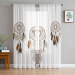 &bdquo;Dream Catcher&ldquo; akvarelės plunksnų ra&scaron;to tiulio užuolaidos, skirtos svetainei, virtuvei, skaidrios &bdquo;voile&ldquo; užuolaidos miegamojo langų plok&scaron;tės 135W x 114H(cm)