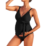 CHARMLEAKS Nė&scaron;čiųjų maudymosi kostiumėlis i&scaron; V kaklo nė&scaron;tumo maudymosi kostiumėlis, kaklarai&scaron;tis priekyje, rauk&scaron;lėtas maudymosi kostiumėlis