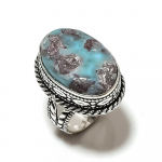 Natural Republic Larimar Gemstone 925 Sterling Silver Gift Ring Size 7.5 s8t96