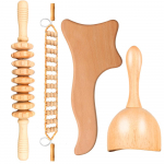 Nature Wooden Therapy Massager Set Pain Relief Anti Cellulit Body Lift Lift Gua Sha Atpalaiduojantis Masažo aliejus Priežiūros įrankių rinkiniai Combo Set A- 4PCS