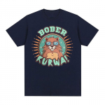 Juokingi &bdquo;Bober Kurwa Print&ldquo; grafiniai mar&scaron;kinėliai Vyri&scaron;ki laisvalaikio madingi mar&scaron;kinėliai trumpomis rankovėmis Vasaros unisex 100 % medvilnės negabaritiniai mar&scaron;kinėliai S juoda