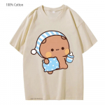 Poros mar&scaron;kinėliai Kawaii Cute BuBu Panda ketina miegoti su DuDu Bear grafiniai mar&scaron;kinėliai 100% medvilnė Vyri&scaron;ki Moteri&scaron;ki drabužiai Mar&scaron;kinėliai ilgomis rankovėmis S juoda