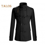 Vyri&scaron;ki vilnoniai paltai su apykakle ilgomis rankovėmis nuo vėjo su dvigubomis ki&scaron;enėmis, vienspalviais vidutinio ilgio vir&scaron;utiniais drabužiais