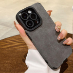 Prabangus pliu&scaron;inis PU odinis dėklas, smūgiams atsparus apvalkalas, pilnas galinis mobiliojo telefono dangtelis iPhone iPhone 14 Pro Max pilka
