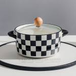 Keraminis greitai paruo&scaron;iamų makaronų dubuo su dangteliu Gerai atrodantis binauralinis sriubos dubuo Studentų bendrabutyje Ryžių dubuo didelis salotų dubuo Binaural Noodle Bowl Pure