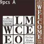 9 sveikinimo trafaretai, skirti tapyti ant medžio &ndash; didelis vertikalus pasveikinimo ženklų trafaretas mediniams ženklams 9pcs