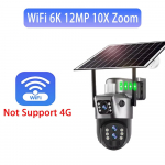 Trys objektyvai 10x priartinimas saulės energija maitinamos kameros WiFi lauko stebėjimo 6K 12MP belaidė CCTV IP kamera 360 PTZ i&scaron;orinė apsaugos kamera V380 Wifi Cam 10xZoom
