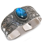 Labradorite Gemstone Handmade 925 Sterling Silver Cuff Bangle Adjustable d1c17