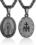 Mergelės Marijos pakabukas vyrams Stebuklingas medalis Nerūdijančio plieno aksesuaras juoda