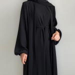 Abaja Klostytas Audinys Atvira Abaja Vidinis Ilgas Suknelė Islamo Musulmonų Moterų Suknelės Turkų Kaftanas Eid XXL juoda