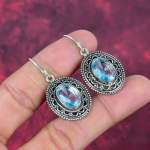 Mėlyni topazo auskarai, 925 sterlingų sidabro brangakmenių papuo&scaron;alai, rankų darbo auskarai, Padėkos dienai 1.77 Inches