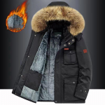 Žieminė striukė vyri&scaron;ka &scaron;ilta stora vilna Parkas vėjo striukė su gobtuvu kailinė apykaklė, paltas Vyri&scaron;ki drabužiai plius dydis 8XL XXXXXL juoda