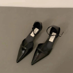 Madingos Pavasario rudens Naujos Moteri&scaron;kos Basutės Madingos Smailianosės Seklios Ponios Eleganti&scaron;ki Slingback Batai Plonas Žemas Kulnas Lauko Suknelės Auk&scaron;takulniai 35 juoda