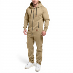 Vyri&scaron;kas kombinezonas su gobtuvu, užsegamas užtrauktuku, pižama, žaidimų kostiumas, bėgiojimo kostiumas, kombinezonas XXL smėlis