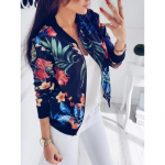 Moteri&scaron;ka striukė Madinga Moteri&scaron;ka Retro gėlėta striukė su užtrauktuku Bomber Laisvalaikio paltai Pavasario spaudos vir&scaron;utiniai drabužiai Didelio dydžio 5XL tamsiai mėlyna spalva