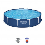 Kit Piscine hors sol tubulaire BESTWAY Steel Pro 366 x 76 cm- Ronde (Livr&eacute;e avec pompe de filtration et cartouche) mėlyna