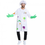 Suaugusių vyrų Crazy Science laboratorijos mokslininko striukės, vir&scaron;utinės dalies ir pir&scaron;tinių rinkinys Helovino Cosplay kostiumai, vaidmenų žaidimo apranga M balta