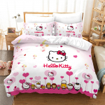 Sanrio Hello Kitty antklodės užvalkalas Anime Pilnas Rožinis Animacinis Dvigulės lovos užvalkalas Odai draugi&scaron;kas Kvėpuojantis Mielas spausdintas antklodė Patalynė AU Single(140*210cm)3pcs white