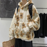 Harajuku Me&scaron;kiukas Teddy Print Pliu&scaron;inis striukė Moteri&scaron;ka Žieminė Moteri&scaron;ka Korėjieti&scaron;ka Pūkuotas paltas su gobtuvu Storas &Scaron;iltas Poros Gatvės drabužiai Vir&scaron;utiniai drabužiai M smėlis