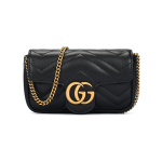 Gucci GG Marmont auksinė retro dviguba G logotipo rankinė su raktų pakabuku, V formos siuvinėta odinė ir jaučio odos itin maža moteri&scaron;ka rankinė per petį, juoda Basic+Dust Bag juoda
