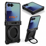 Oatsbasf Metalinis be rėmelio telefono dėklas, skirtas Samsung Galaxy Z Flip 7, su 360&deg; besisukančiu stoveliu, magnetinis, atsparus smūgiams, apsauginis dangtelis Galaxy Z Flip7 juoda