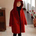 Madingas raudonas dvipusis vilnonis paltas mergaitei; Rudens/Žiemos vaiki&scaron;kas dvipusis vilnonis paltas 160 gray