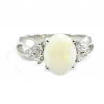 Bague Argent 'D&eacute;esse Opale' Blanc argent&eacute; (rhodi&eacute;) - 18x10 mm