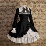 Moteri&scaron;kos mados Viktorijos laikų stiliaus tarnaitės suknelė Eleganti&scaron;kos suknelės moterims Saldi Lolita suknelė pūstomis rankovėmis L juoda