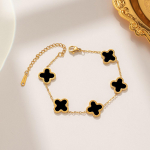 Temperamento dvipusė nerūdijančio plieno apyrankė juoda/kevalų spalvos keturlapių dobilų Lucky Rose Gold apyrankė Eleganti&scaron;ka