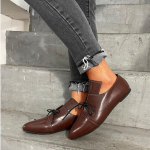 Sagit moteri&scaron;kos mados laisvalaikio masyvūs smailūs odiniai batai su kvadratiniais kulnais nėriniais 39 ruda