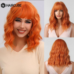 HAIRCUBE Oranžiniai trumpi Bob sintetiniai perukai Natural Wave Moteri&scaron;ki perukai su kirpčiukais Daily Lolita kar&scaron;čiui atsparūs madingi perukai
