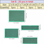 4&ndash;40 vnt. universaliosios PCB grandinės prototipų plok&scaron;tės dvipusės duonos plok&scaron;tės 2x8 3x7 4x6 5x7 7x9 cm juostos plok&scaron;čių prototipų plok&scaron;tės &bdquo;pasidaryk pats&ldquo; elektroninis rinkinys Set B 20pcs