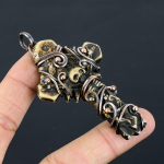 Natural Tribal Bone Cross Gemstone Handmade Copper Wire Wrap Pendant 3.15 r1h75