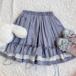 WTEMPO Kawaii Lace Lolita Sijonai Moteri&scaron;ki Harajuku Vintažiniai raukiniai, elastingi juosmens mini sijonai Mink&scaron;ti mergaičių japoni&scaron;ki gatvės drabužiai One Size mėlyna