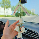 Rožinis mielas automobilio dekoras Purpurinis automobilio pakabinamas ornamentas, skirtas galinio vaizdo veidrodžiams balta