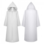 Suaugusiųjų Helovino apsiaustas su gobtuvu viduramžių kostiumas, ragana, ragana, vampyras, Helovino kostiumas, burtininkas, apsiaustas, chalatas. XXL balta