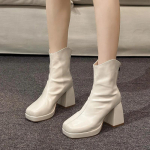 Madingi prabangūs moteri&scaron;ki ankle boots, kvadratinis priekis, auk&scaron;ti kulniukai, vakarėlio platforminiai batai, žiemos trumpi pliu&scaron;iniai &scaron;ilti sniego moteriai 2025 m. tendencija, sidabriniai auk&scaron;takulniai 35 smėlis