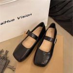 Prancūzi&scaron;ki storu kulnu moteri&scaron;ki vieni batai 2025 vasaros nauji retro vienžodžiu sagtimi su sekliu priekiu universalūs plok&scaron;čiapadžiai Mary Jane vieni batai 37 juoda