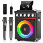 Karaoke aparatas su 2 mikrofonais: HWWR Ne&scaron;iojama karaoke ma&scaron;ina suaugusiems vaikams, vakarėlių Bluetooth garsiakalbis su žemų/auk&scaron;tų dažnių reguliavimu