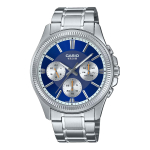 Casio Nerūdijančio plieno briaunotas rėmelis Daugiafunkcis mėlynas ciferblatas Mėlynas MTP1375D-2A1V Vyri&scaron;kas laikrodis, mėlyna
