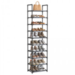 SONGMICS 10 pakopų batų lentyna, batų stovas, erdvę taupantis batų laikymas, 45 x 28 x 173 cm, metalinis rėmas, neaustinio audinio lentynos, koridoriui, miegamajam, pilka pilka