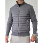 Vyri&scaron;ka žieminė medvilninė pūkinė striukė su megzta rankove, stovinčia apykakle, laisvo kirpimo, kasdienis &scaron;iltas paltas XS pilka