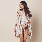 2022 m. paplūdimio apdangalas Spalvingas austas paplūdimio Sarongo bikini maudymosi kostiumėlis Moteri&scaron;ki paplūdimio drabužiai Maudymosi kostiumėliai Cover Up Fringe Cape Top Q1274 One size oranžinė